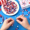300Pcs Patriotic Polymer Clay Beads, Round Red White Blue Stars Hearts Circles Butterflies Hats Rainbows 4th of July American Flag Spacer Beads for Bracelet Necklace Making Earrings Craft